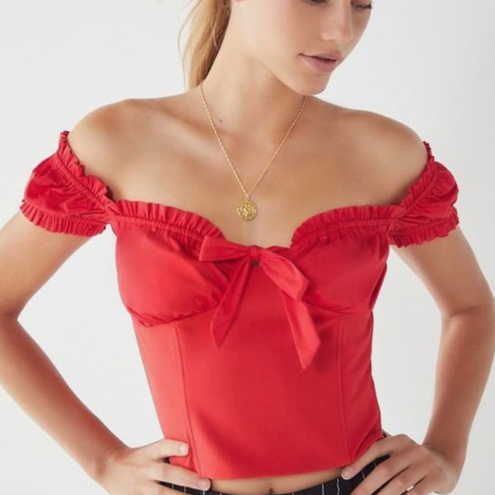 NWT, I.AM.GIA Naomi Ruffle Bustier Top with Sweetheart Neckline, Red, L